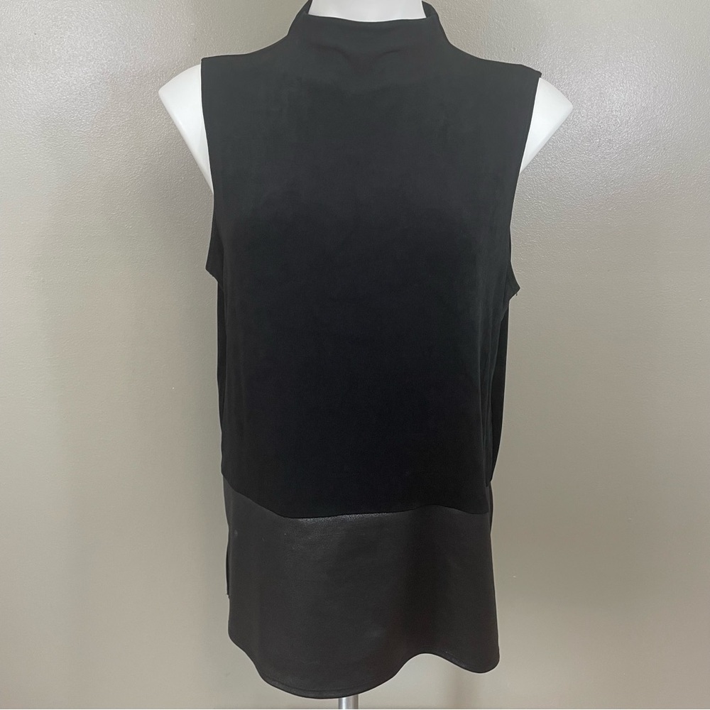 Traveler's by Chico's women’s small Mock Neck tank Top career faux leather hem